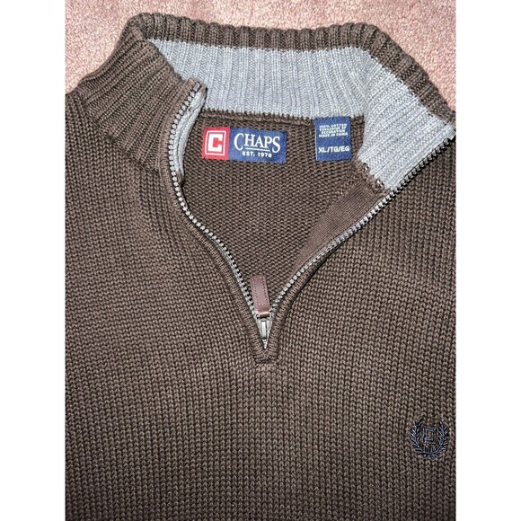 Chaps by Ralph Lauren Sweater Zip Mens Size XL Brown Collar Gray - Picture 2 of 3